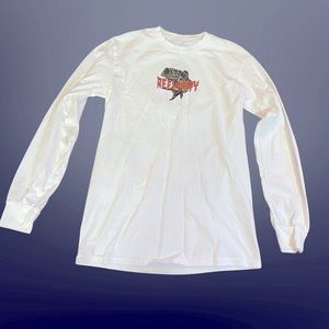 Mens Reel Happy White Graphic Fishing TShirt size small long sleeve tee cotton